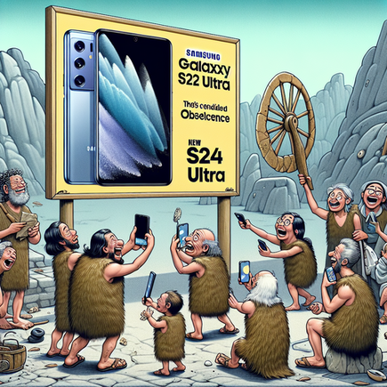 “Outdated Samsung Galaxy S22 Ultra? Upgrade to S24 Ultra or live in the Stone Age.” funny news funny newz weird news