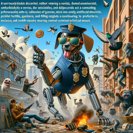 Robotic dog saves the day, gets shot, still a better cop than most.