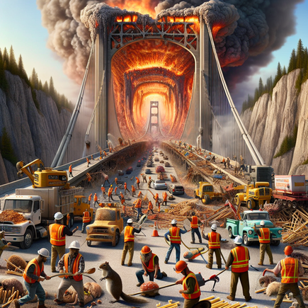 Bridge melts under fiery chaos; crews race to rebuild highway from hell. funny news funny newz weird news