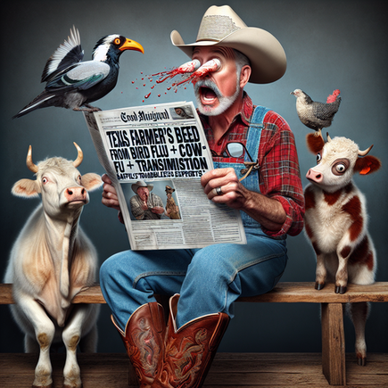 “Texas Farmer’s Eyes Bleed from Bird Flu: Cow-to-Human Transmission Baffles Experts” funny news funny newz weird news